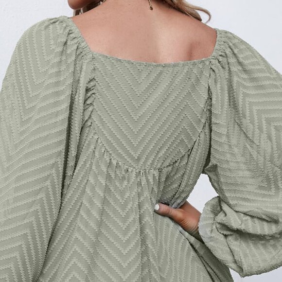 Textured Square Neck Mini Dress - Picture 7 of 8